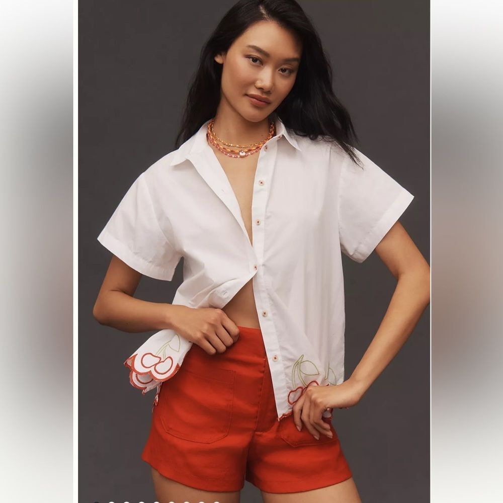 Anthropologie The Henrietta Buttondown Surf Shirt by Maeve: Cherry Edition - Picture 2 of 8